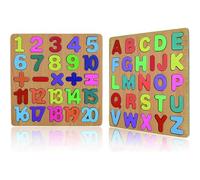 YTPAFK 2Pcs Wooden Alphabet & Number Puzzle Set, ABC Letters & Number Blocks Toys for Kids, Ages 3+