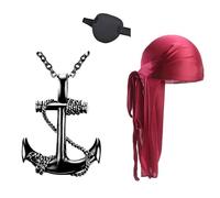 YTPAFK 3Pcs Pirate Captain Costume Accessories,Medieval Renaissance Pirate Bandana Necklace Eye Patch Fun Dress Up Costume Adult Kids for Halloween