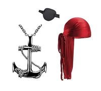 YTPAFK 3Pcs Pirate Captain Costume Accessories, Pirate Costume, Medieval Renaissance Bandana Necklace Eye Patch Fun Dress Up Costume Adult for Halloween