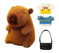 YTPAFK Capybara Teddy, 4-Piece Capybara Plush Set with Dress-Up Outfits and Backpack, Soft Cuddly Capybara Toy for Kids, Animal Lovers and Gift Givers, 25cm Brown Stuffed Capybara