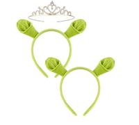 YTPAFK Green Ogre Ears Headband Set, 3-Piece Cosplay Accessories with Princess Crown for Halloween, Themed Parties and Costume Events, Adjustable Monster Ears for Adults and Kids