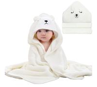 YTPAFK Swimming Towel with Hood, 80x80 cm Ultra Soft and Absorbent Newborn Towel, Cute White Animal Design Hooded Bath Towel for Boys and Girls, Perfect for Beach, Pool, or Bath Time (White Bear)