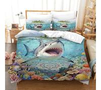 YTPONBCSTUG 3d A Reef Shark Bed Duvet 3 Pieces Soft Microfiber Bedding Set with Zipeer Closure Of 2 Pillowcase for Kids Teens Adults Super King（260x220cm）