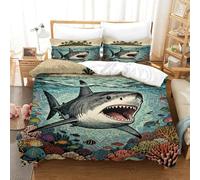 YTPONBCSTUG 3d A Reef Shark Duvet Cover 3 Pieces Soft Microfiber Bed Sheet with Zipeer Closure Of 2 Pillowcase For Girls Teens Teenagers Single(140x200cm)