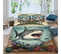 YTPONBCSTUG 3d A Reef Shark Duvet Cover 3pcs Soft Microfiber Bed Sheet with Zipeer Closure Of 2 Pillowcase for Kids Teens Adults King(220x240cm)