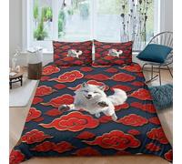 YTPONBCSTUG 3d Chinese Cloud Motifs Arctic Fox Duvet Cover 3 Pieces Easy Care Microfiber Bedding Set with Zipeer Closure Of 2 Pillowcase For Girls Teens Teenagers Double(200x200cm)