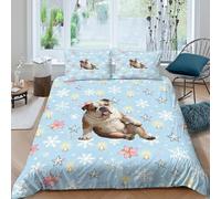 YTPONBCSTUG 3d Christmas Night Sky British Bulldog Bed Duvet 3 Pieces Easy Care Microfiber Bedding Set with Zipeer Closure Of 2 Pillowcase for Teens And Adults King(220x240cm)