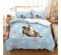 YTPONBCSTUG 3d Christmas Night Sky British Bulldog Duvet Cover 3 Pieces Easy Care Microfiber Bedding Set with Zipeer Closure Of 2 Pillowcase for Teens And Adults Single(140x200cm)