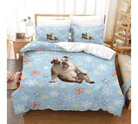 YTPONBCSTUG 3d Christmas Night Sky British Bulldog Duvet Cover 3 Pieces Soft Microfiber Quilt Covers with Zipeer Closure Of 2 Pillowcase For Girls Teens Teenagers Super King(260x220cm)