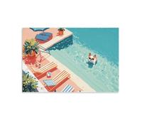 YTPONBCSTUG French Bulldog Canvas Prints David Hockney Pools Style Wall Art Canvas Wall Decor Decorations with Wooden Frame for Living Room Home Decor 16x24inch(40x60cm)
