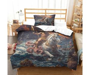 YTPONBCSTUG Poseidon's Trident Rage Duvet Cover 3D Greek Mythology Printed Bedding Quilt Greek Mythology Duvet Cover with Zipper Closure Soft Microfiber Single（135x200cm）