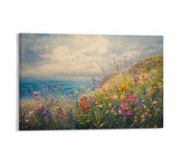 YTPONBCSTUG The Cornish Coast Canvas Prints Wildflowers Blooming Wall Art for Wall Decor Decorations with Wooden Frame for Bedroom Home Decor 12x18inch(30x45cm)