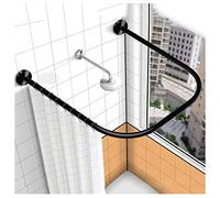 YTREDF U Shaped Bathroom Shower Curtain Rod Pole, 304 Stainless Bathtub Corner Shower Curtain Rod Rack Rail, Wall Mounted, Rust-Proof, for Bathtub Cloakrooms Black-(100 × 100 x 100cm)