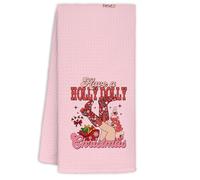 YTRGI Pink Western Christmas Kitchen Towels, Have a Holly Dolly Cowgirl Christmas Decorative Dish Tea Towels for Kitchen, Girly Country Xmas Hand Towel for Bathroom, 16x24 Inch