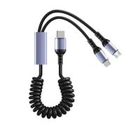 YTtkku 2 In 1 MicroUSB & Type C Car Charging Cable With Stretchable Spring Charging Data Cable For Multiple Devices MicroUSB And Type C
