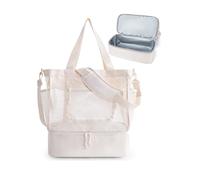 YTtkku Meshes Beach Bag Women with Cooler Compartment Pockets, Leak-proof for Outdoor Picnics Swim Large for Pool Travel Gym Swim Daily