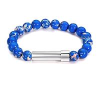 YTtkku Natural Stone Stainless Steel Tube Connection Wrist Strong Elastic Cord Valentines Day Birthday Gift Volcanic Stone Agate Tiger Eye Crystal Beaded Charming Jewelry for Women Men