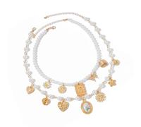 YTtkku Women’s Two Piece Stackable Jewelry Set Combining Pearls Accents with Alloy Chains Elegant Addition to Any Outfit Gold Tone Pearls Charm Necklace Combo