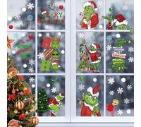 YTUGCG Christmas Window Stickers 9 Sheets, Grinch Merry Christmas Window Clings Sticker, Snowflakes Sticker for Office Home School Christmas Party Supplies Winter Holiday Grinch Window Decoration