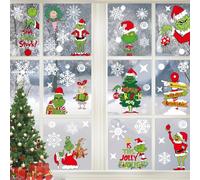 YTUGCG Christmas Window Stickers 9 Sheets, Merry Christmas Window Clings Sticker for Grinch, Christmas Window Decorations for Office Home School Party Supplies
