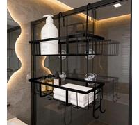 YTUGIL Shower Caddy Hanging Organiser Storage - Over Door Shelf Bathroom Rack Basket Bath Accessories No Drilling 2-Tier Storage Stainless Steel Black