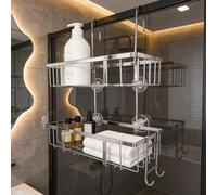 YTUGIL Shower Caddy Hanging Organiser Storage - Over Door Shelf Bathroom Rack Basket Bath Accessories No Drilling 2-Tier Storage Stainless Steel (Silvery)