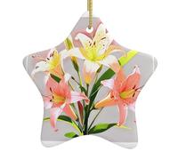 YTUOPWE A bouquet of lilies in full bloom Picture Christmas Ceramic Star Pendant Festive and Creative Decoration Easy to hang