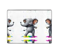 YTUOPWE Anti-slip floor mat carpet 63x48in Elephant dancing in the rainbow rain Picture good water absorption suitable for kitchen, bathroom and living room
