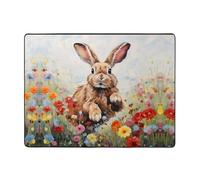 YTUOPWE Anti-slip floor mat carpet 63x48in Rabbit running in the flower field Picture good water absorption suitable for kitchen, bathroom and living room