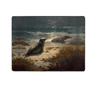 YTUOPWE Anti-slip floor mat carpet 63x48in Sea lions on the coast Picture good water absorption suitable for kitchen, bathroom and living room