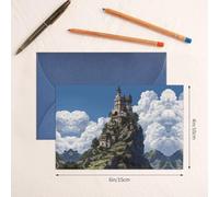 YTUOPWE Blue Holiday greeting check blank card and pearl beautiful blank note block The castle on top of the hill Picture
