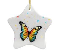YTUOPWE Butterflies in the stars Picture Christmas Ceramic Star Pendant Festive and Creative Decoration Easy to hang
