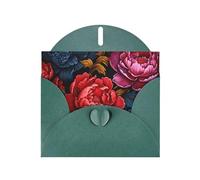 YTUOPWE Dark Green Holiday greeting check blank card and pearl beautiful blank note block Red Peonies Picture
