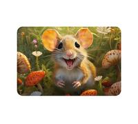 YTUOPWE Doormat floor mat 16x24in Happy Mouse Picture water-absorbent Anti-slip, for front doors, entrances, and bathrooms