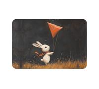 YTUOPWE Doormat floor mat 16x24in Little white rabbit flying kite Picture water-absorbent Anti-slip, for front doors, entrances, and bathrooms