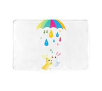 YTUOPWE Doormat floor mat 16x24in Little white rabbit under an umbrella Picture water-absorbent Anti-slip, for front doors, entrances, and bathrooms