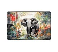 YTUOPWE Elephants in the Forest Picture Flannel Fabric Carpet 60x39in Floor Mat for Living Room, Office, Coffee Table, Bed, Balcony