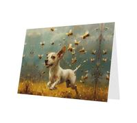 YTUOPWE Gray Holiday greeting check blank card and pearl beautiful blank note block A puppy catching bees Picture