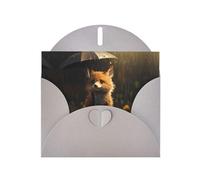 YTUOPWE Gray Holiday greeting check blank card and pearl beautiful blank note block Little fox hiding from the rain Picture