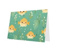 YTUOPWE Gray Holiday greeting check blank card and pearl beautiful blank note block puffer fish motif Picture