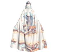 YTUOPWE Halloween adult hooded cape Little gray cat basking in the sun Picture comfortable and soft with large brim suitable for dances parties and gatheringss