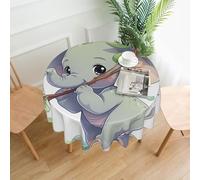 YTUOPWE Little elephant holding a branch Pattern Round Decorative Tablecloth 60 in for Indoor and Outdoor Dining, Parties, Weddings