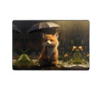 YTUOPWE Little fox hiding from the rain Picture Flannel Fabric Carpet 60x39in Floor Mat for Living Room, Office, Coffee Table, Bed, Balcony