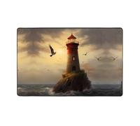 YTUOPWE Little sparrow flying to the lighthouse Picture Flannel Fabric Carpet 60x39in Floor Mat for Living Room, Office, Coffee Table, Bed, Balcony