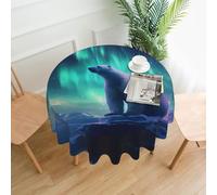 YTUOPWE Northern Lights Polar Bear Pattern Round Decorative Tablecloth 60 in for Indoor and Outdoor Dining, Parties, Weddings