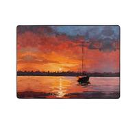 YTUOPWE Oil painting boat at sunset Picture Carpet 80x58 in Area Rug for Living Room, Office, Coffee Table, Bed, Balcony - Soft, Fluffy, Water Absorbent, Durable