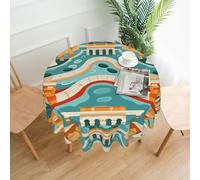 YTUOPWE Old street buildings Pattern Round Decorative Tablecloth 60 in for Indoor and Outdoor Dining, Parties, Weddings