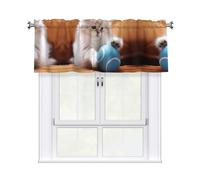 YTUOPWE Persian cat playing with a ball Picture Curtain Valance 54x18in for Kitchen, Bathroom, Laundry Room, and Studio Decor
