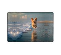 YTUOPWE Puppy running by the sea Picture Flannel Fabric Carpet 60x39in Floor Mat for Living Room, Office, Coffee Table, Bed, Balcony