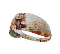 YTUOPWE Rabbit running in the flower field Picture Elastic Exercise Headband Sports Head Tie for Men and Women, Soft, Quick-Dry